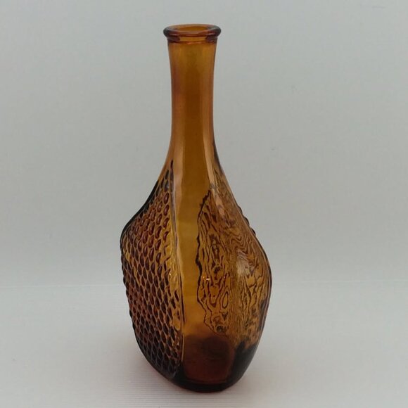 Vtg Empoli Amber Italian Art Glass Bottle Decanter Missing Stopper Diamond Point - Picture 2 of 10